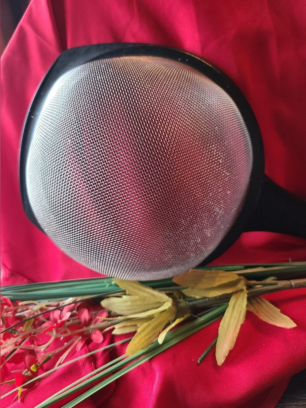Vintage Black Handled Strainer with Silver Mesh